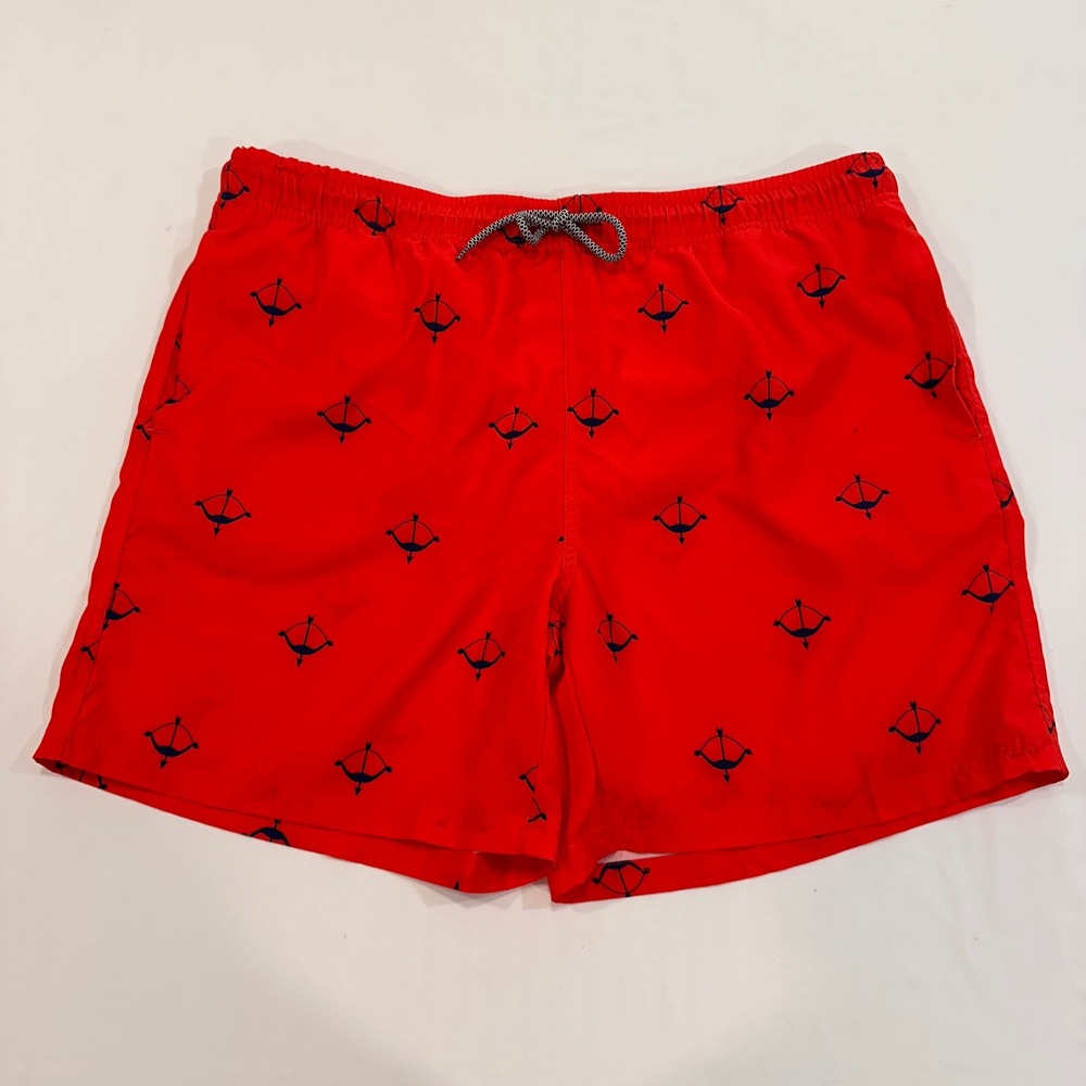 Bow and Arrow Print Swim‎ Trunks Mens XL Red Drawstring Mesh | Nautical